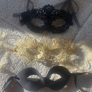 Couples Chic Black and Gold Lace Masquerade Masks